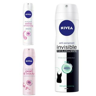 Xịt ngăn mùi NIVEA 150ml Pearl and Beauty Spray 150ml, nivea extra whitening 150ml, nivea invisible 150ml