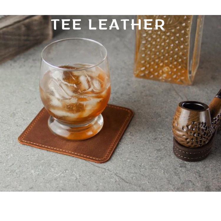 Miếng lót ly, đế lót cốc làm bằng DA THẬT, chống trơn cách nhiệt - TEE LEATHER