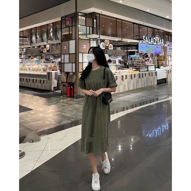 Váy phông trơn dài tay lỡ oversize, đầm dáng suông nữ | BigBuy360 - bigbuy360.vn