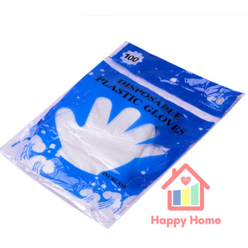 Găng tay nilon dùng 1 lần, gói 100 chiếc siêu dai Happy Home