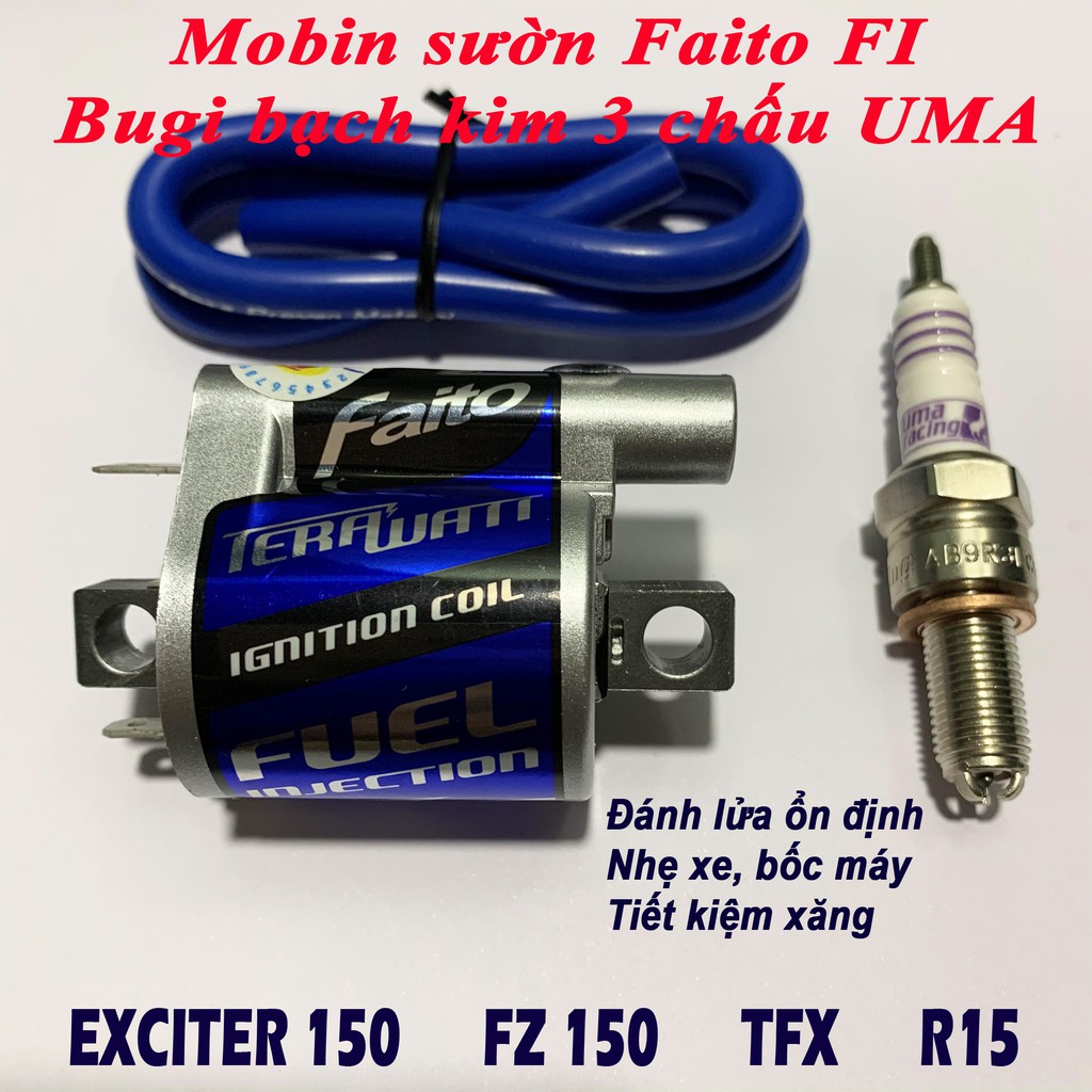 Mobin sườn Faito và bugi bạch kim cho Exciter 150, Sirius FI, FZ150, R15 - Malaysia