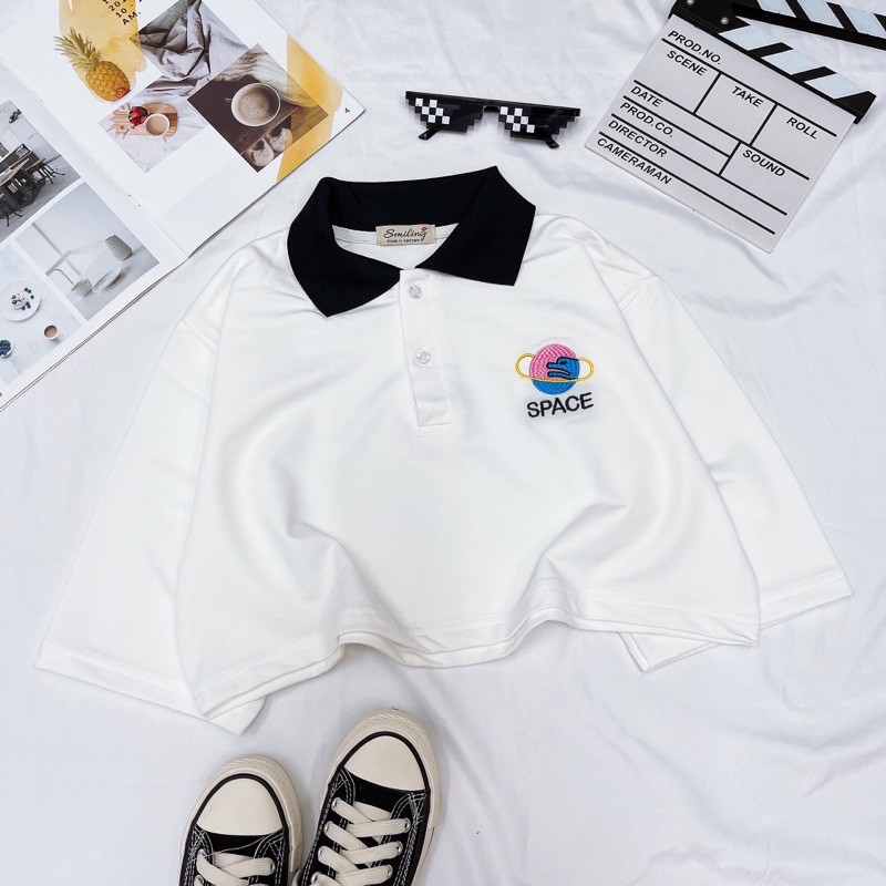 ÁO CROPTOP POLO OVERSIZED THÊU LOGO - TRẮNG | BigBuy360 - bigbuy360.vn