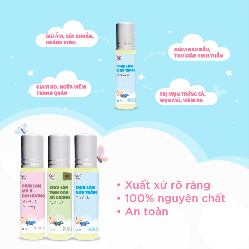 Tinh dầu tràm gió giữ ấm cho bé BuB&MuM dạng chai lăn 10ml