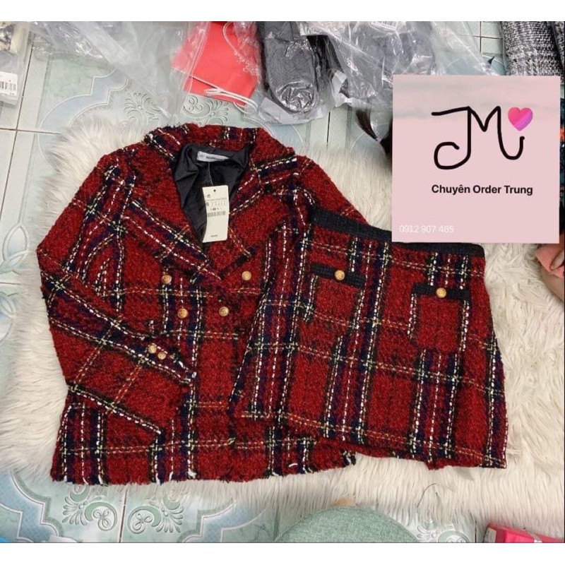 Set Dạ kẻ đỏ Zr xuất BLAZER+CHÂN VÁY khuy đồng-ORDER/ẢNH THẬT | BigBuy360 - bigbuy360.vn