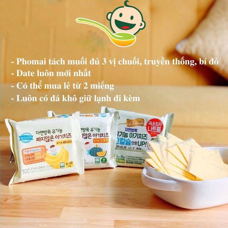 [Bán chạy] Phô mai tách muối hữu cơ Hàn Quốc 180gr (10 gói nhỏ) cho bé ăn dặm từ 6 tháng