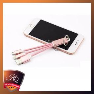 Dây cáp sạc 3 đầu bọc dù có thể làm móc chìa khóa chân sạc android /iphone