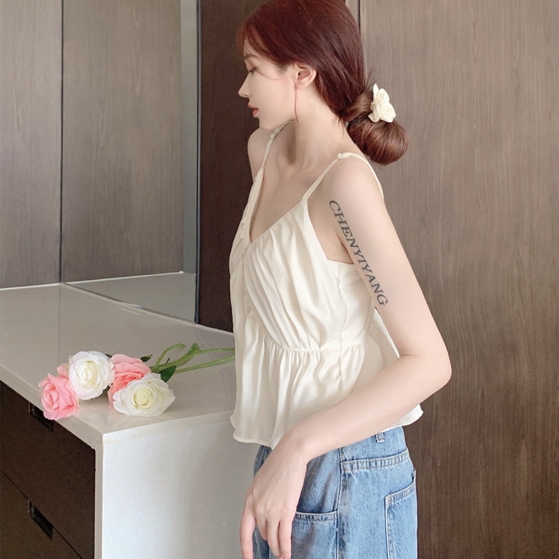 Áo Voan Hai Dây Cổ Chữ V Dáng Rộng Xinh Xắn Cho Nữ