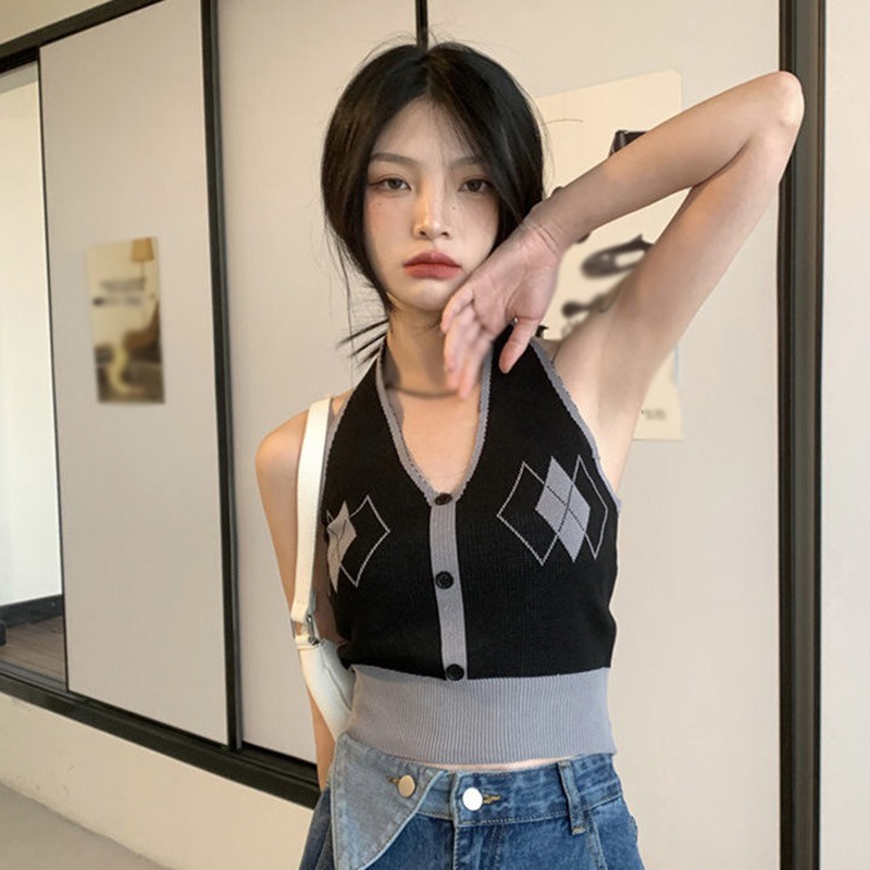 Áo Croptop Dệt Kim Không Tay Trọng Lượng Nhẹ Thời Trang Dành Cho Nữ