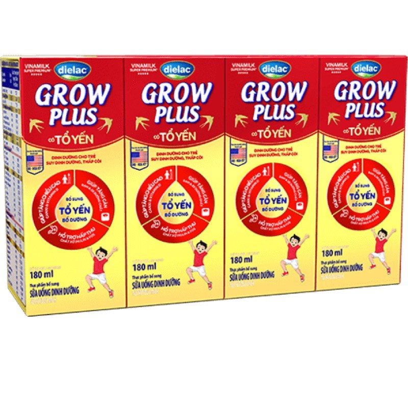 Sữa bột pha sẵn Dielac Grow Plus có tổ yến 180ml - Lốc 4 hộp x 110ml - 180ml