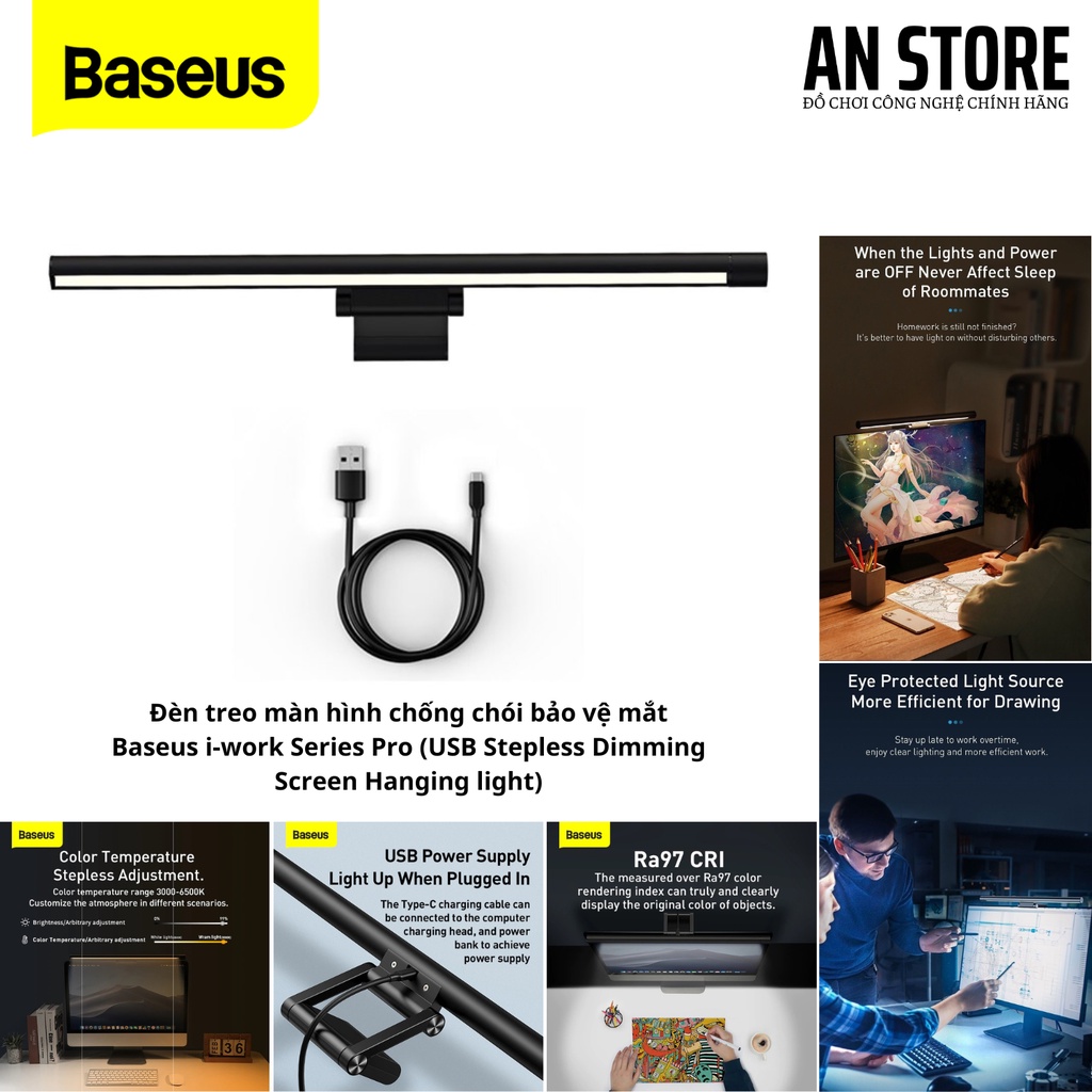 Đèn treo màn hình chống chói bảo vệ mắt Baseus i-work Series Pro (USB Stepless Dimming Screen Hangin