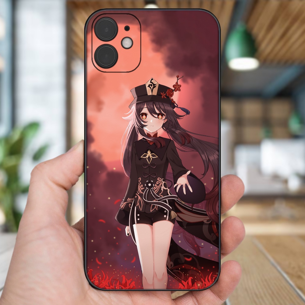 Ốp lưng iPhone 11 dẻo đen cạnh vuông in hình Hutao Genshin Impact