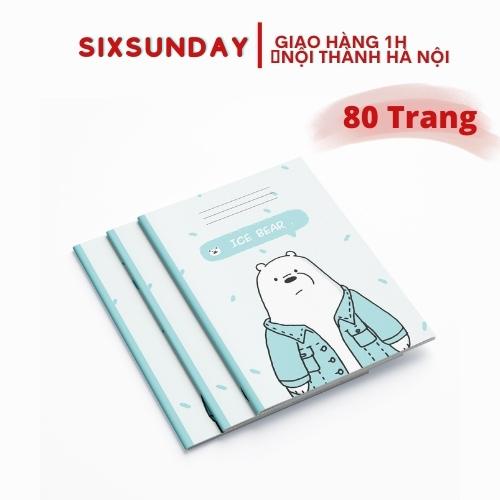 KM 1 quyển vở 80 trang, tập học sinh Six Sunday mẫu Gấu, sổ tay học sinh cấp 2 ghi chú giấy vở kẻ ngang, van phong pham