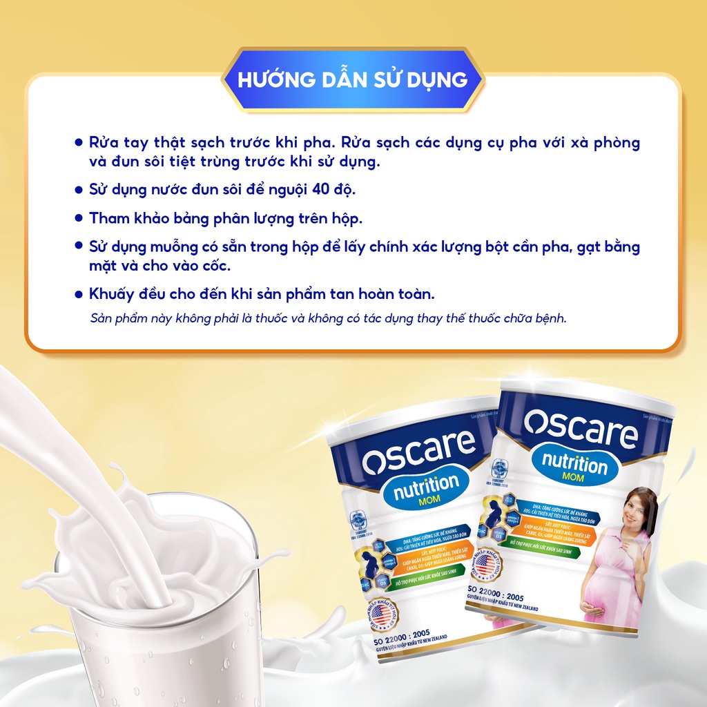 Sữa Bầu OSCARE Nutrition Mom Thơm Ngon Dễ Uống, Bổ Sung Dinh Dưỡng Cho Mẹ Và Bé Hộp 900g