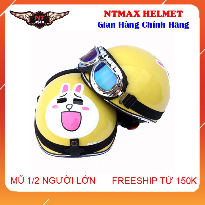 Mũ bảo hiểm 1/2 NTMAX Thỏ + kính uv400 hoặc kính phi công