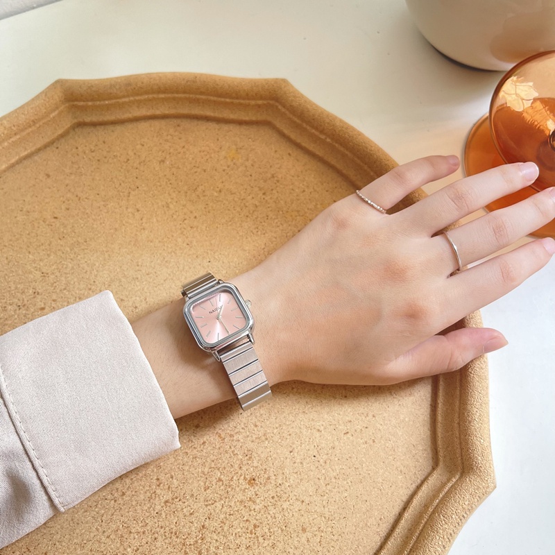 Đồng hồ nữ mặt vuông dây kim loại cá tính phong cách Hàn Quốc trẻ trung chính hãng NAIDU ND02