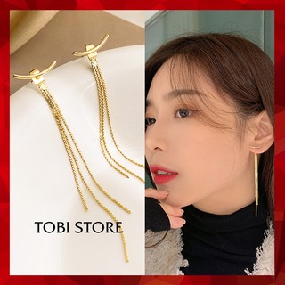 Khuyên tai nữ dáng dài thả tua rua xích mạ ánh vàng xinh xắn TB47 TOBI STORE