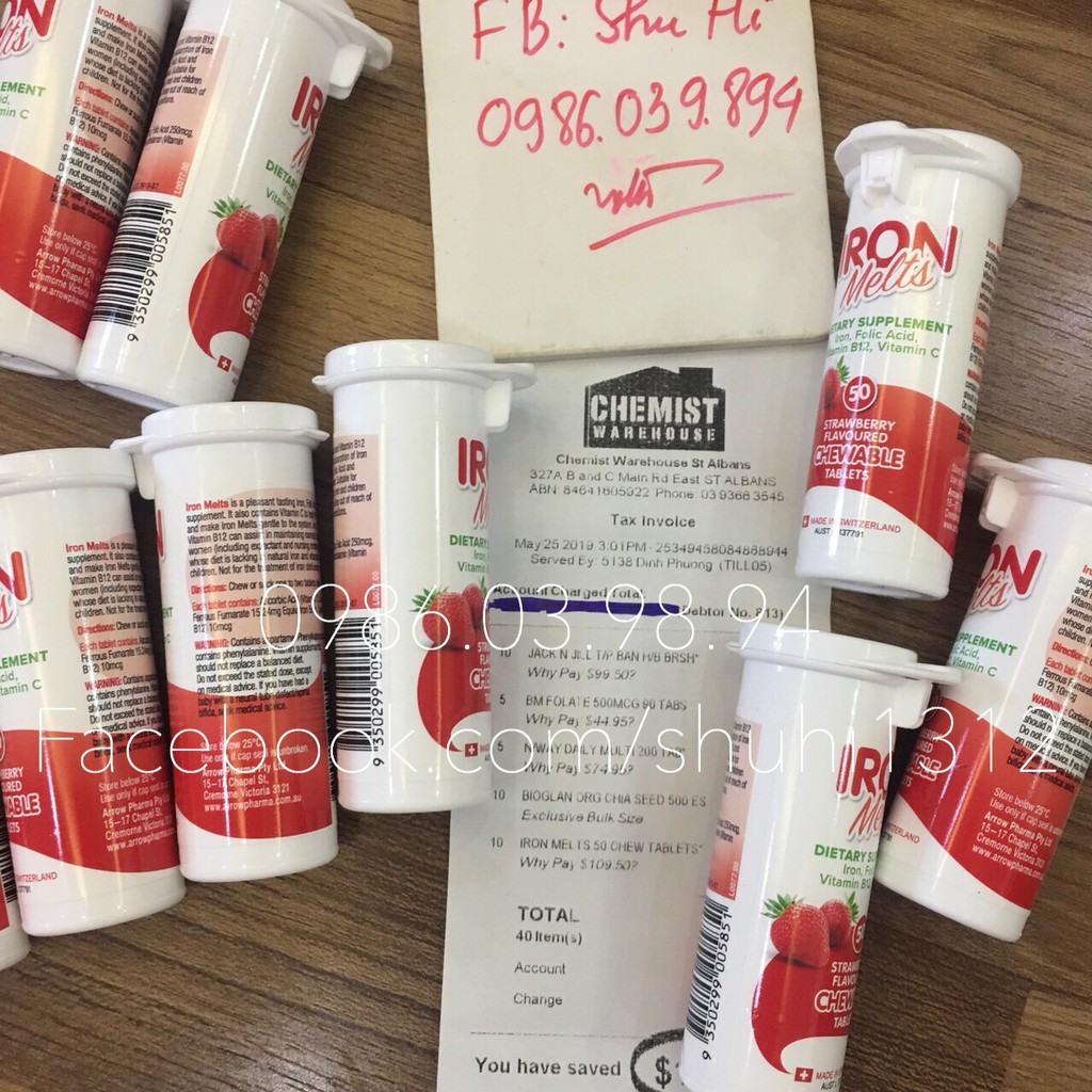 Viên ngậm bổ sung sắt iron melts 50 viên úc vị dâu, cho bé từ 2 tuổi và người lớn