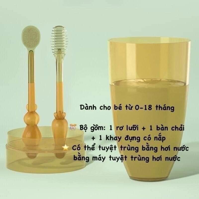BỘ DỤNG CỤ DƠ LƯỠI CỌ RỬA VÀ BÀN CHẢI ĐÁNH RĂNG BẰNG SILICON CHO BÉ 0 -18 THÁNG