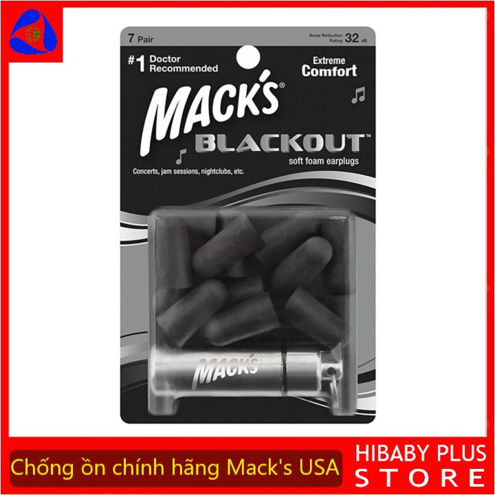 Hộp 7 đôi nút bịt tai Mack's Blackout Soft Foam chống ồn kèm hộp đựng nhôm made in USA