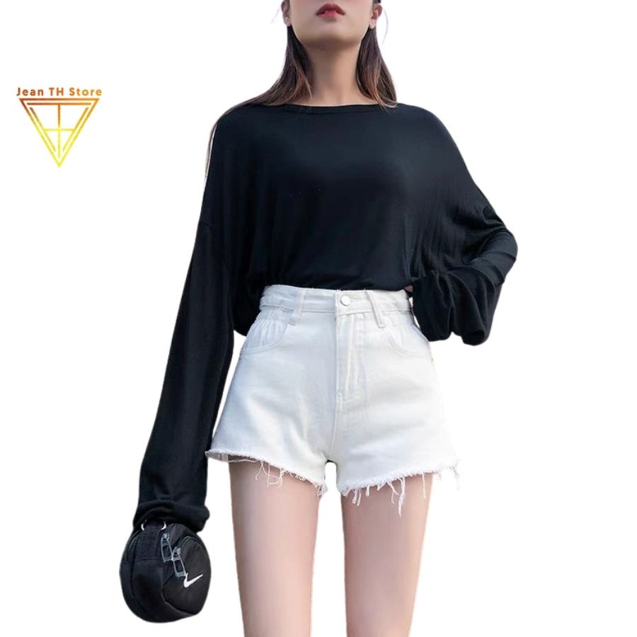 Quần short đùi kaki nhung rách gấu Jean TH Store co dãn 2 màu cạp cao tôn dáng lưng ôm body ullzang - Hàng mới về