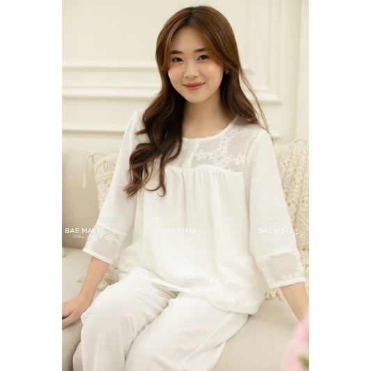 SP263- Bộ ngủ đũi trắng pha boi