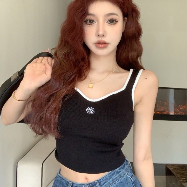 Áo ZHELIHANGFEI dệt kim hai dây thêu hoa quyến rũ hợp thời trang tùy chọn màu sắc