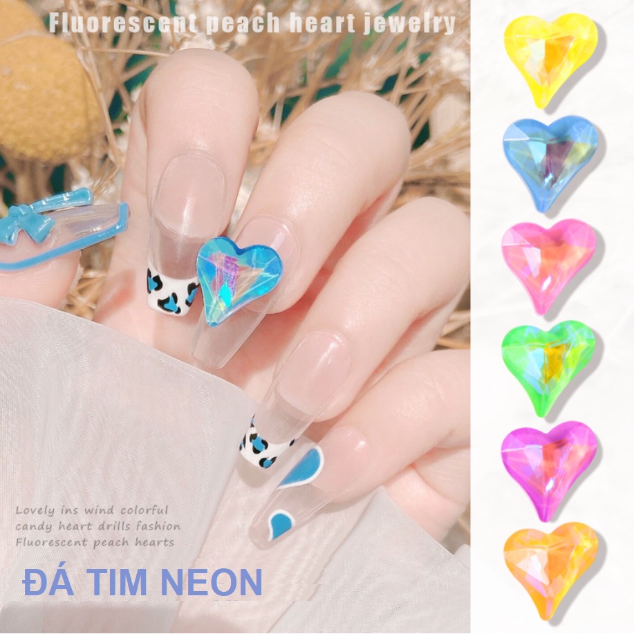 Đá Hình Tim Màu Neon Lấp Lánh Đính Móng