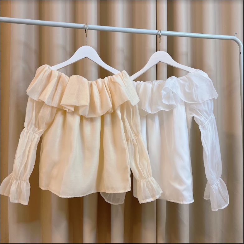 Áo trễ vai voan tay bồng