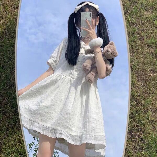Đầm Chữ A Tay Phồng Cổ Búp Bê Dáng Rộng Dễ Thương Thời Trang Mùa Hè Cho Bạn Gái