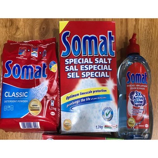 Bộ bột rửa bát somat đủ ( 3 sản phẩm bột rửa bát, muối rửa bát, nước làm bóng somat ) dành cho máy rửa bát Gia đình