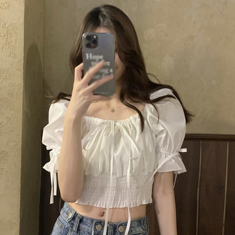 Áo Thun Crop Top Tay Ngắn Cổ Vuông Màu Sắc Đơn Giản Dành Cho Nữ