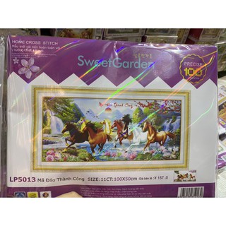 Tranh thêu MÃ ĐÁO THÀNH CÔNG 100X50CM chưa thêu 3d lp5013