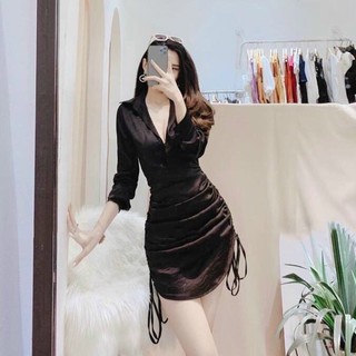 Đầm body dài tay rút tà