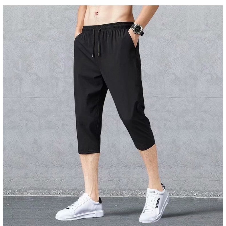 Quần Lửng 7 Tấc Bằng Lụa Lạnh Mỏng Plus Size 8 Điểm Thời Trang Mùa Hè Cho Nam