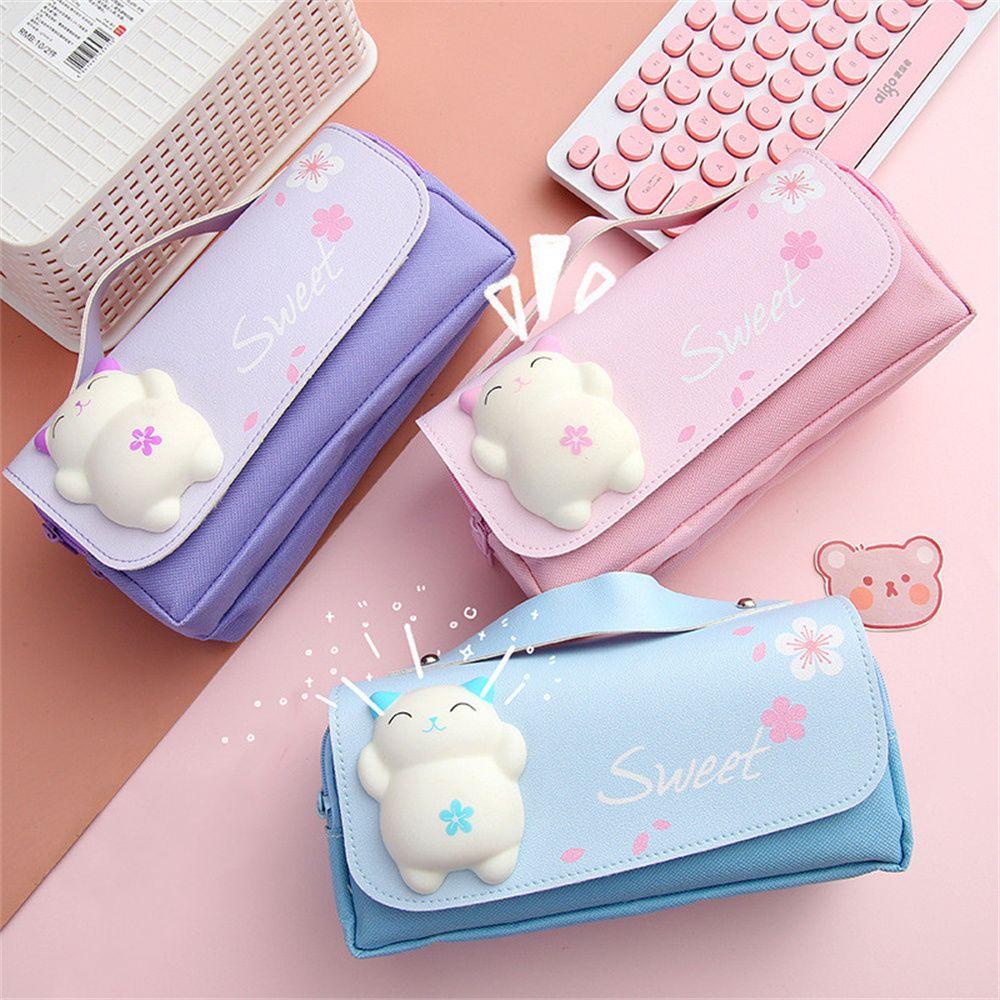 Túi Đựng Bút Hai Ngăn Sức Chứa Lớn Họa Tiết Dễ Thương