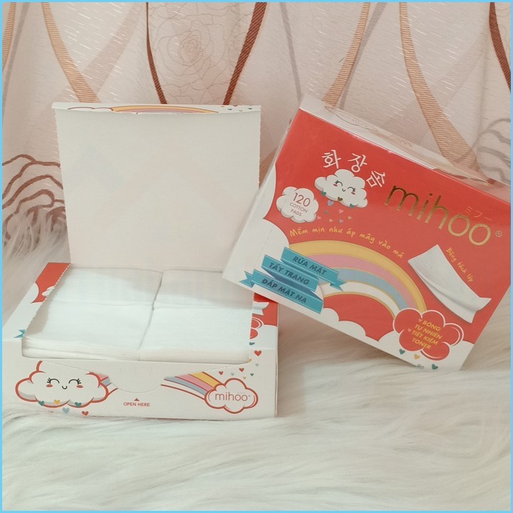 Bông tẩy trang tự nhiên lột mụn cám Hàn Quốc Mihoo Cotton Pads 120 miếng ép viền chặt bông không xơ