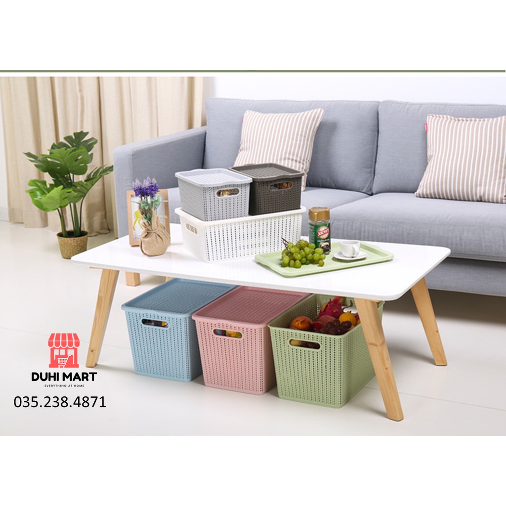 Giỏ Đựng Quần Áo, Giỏ Nhựa Đựng Đồ Có Nắp Hàn Quốc Song Long Cỡ Bé 2572