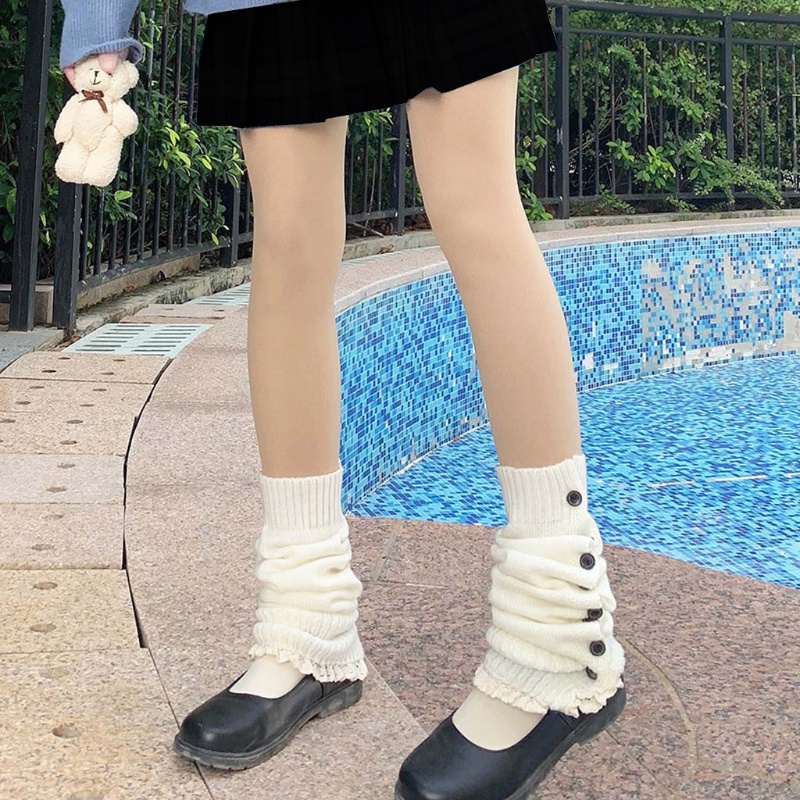 Vớ ống chân vải len dệt kim dài đến gối giữ ấm phong cách lolita Nhật Bản ngọt ngào thời trang mùa thu dành cho nữ