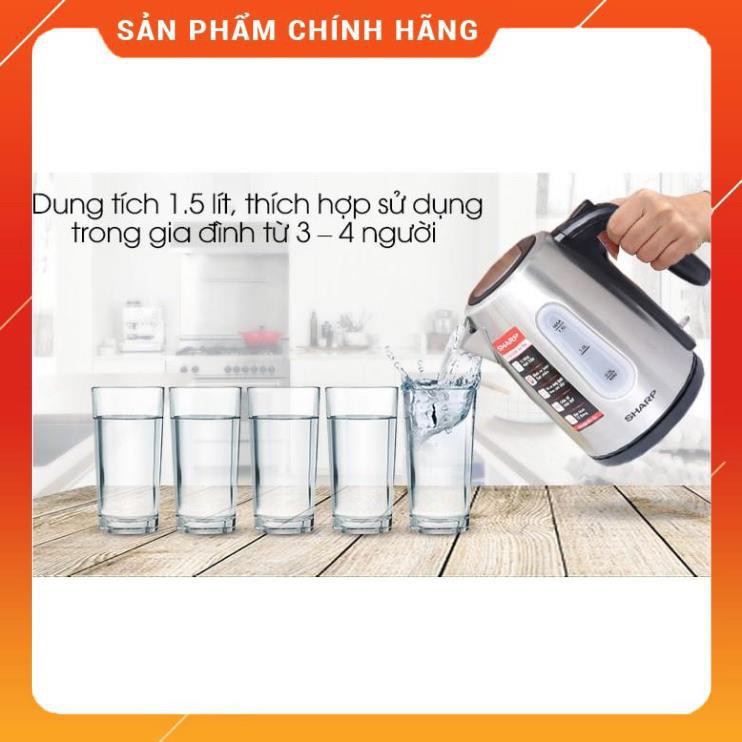 [Mã SKAMPUSHA7 giảm 8% đơn 250k]EKJ-15EVS-ST | Ấm siêu tốc Sharp EKJ-15EVS-ST 1.5 lít (Hàng chính hãng) Huy Anh