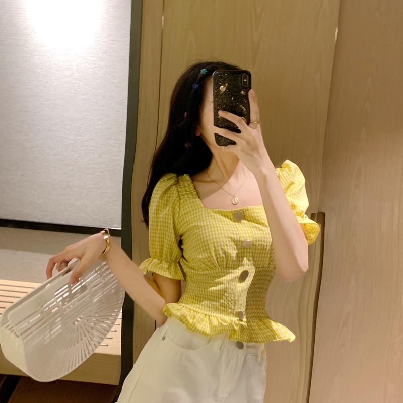 Áo Sơ Mi Ngắn Tay Họa Tiết Ca Rô Thời Trang Dành Cho Nữ