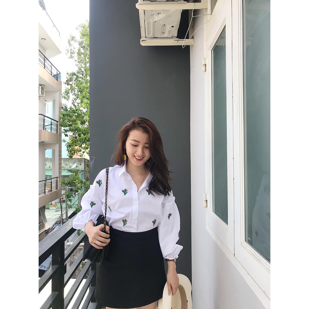 Áo sơ mi thêu xương rồng