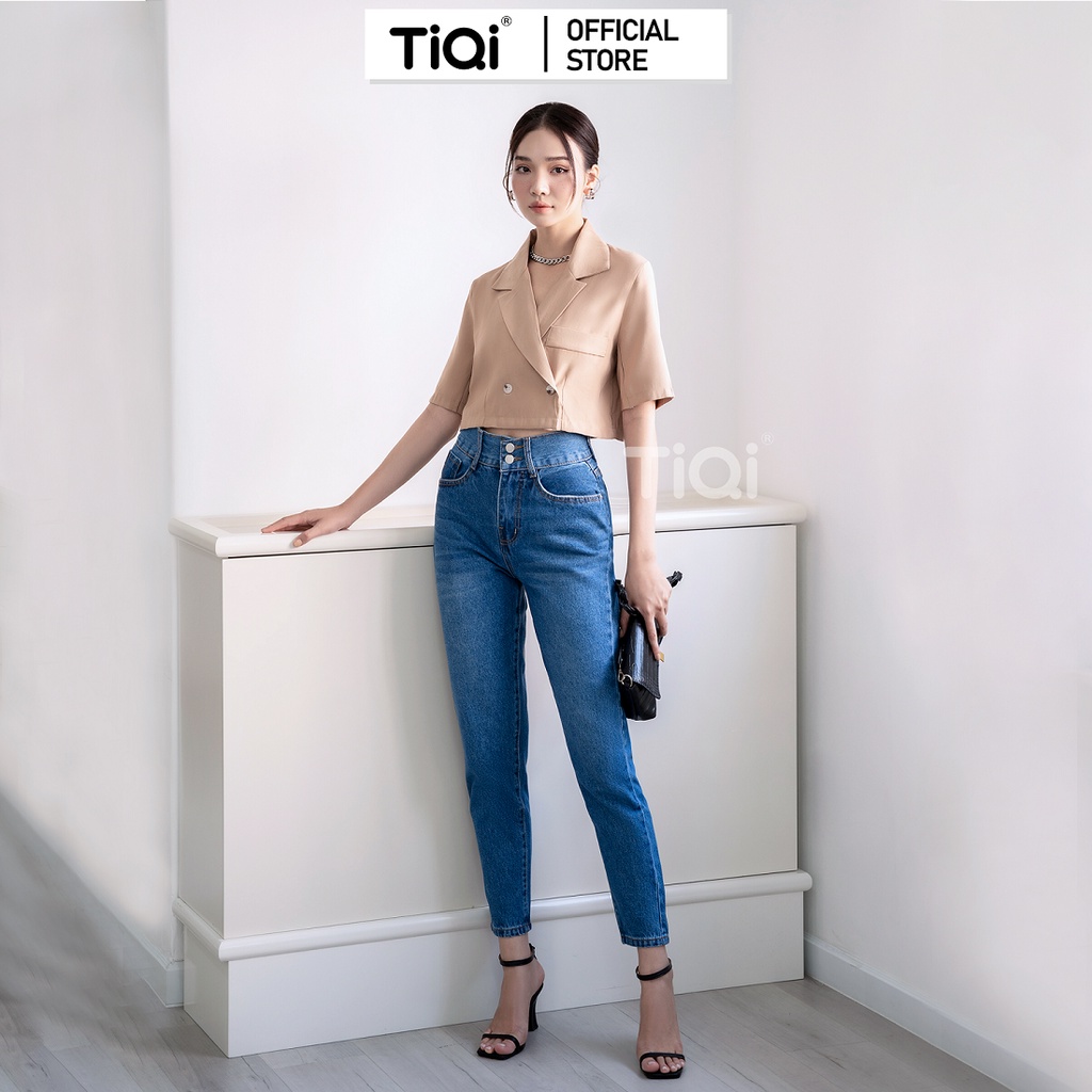 Quần Jean baggy Nữ Lưng Cao 2 Nút Tôn Dáng TiQi Jeans B1-193