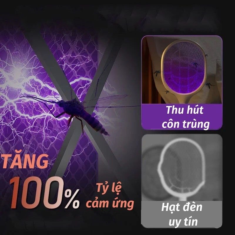 Vợt Bắt Muỗi Đa Năng Đèn Bắt Muỗi Thông Minh Công Nghệ LED Xanh Hút Côn Trùng Bọ Gia Dụng Hoàng Anh