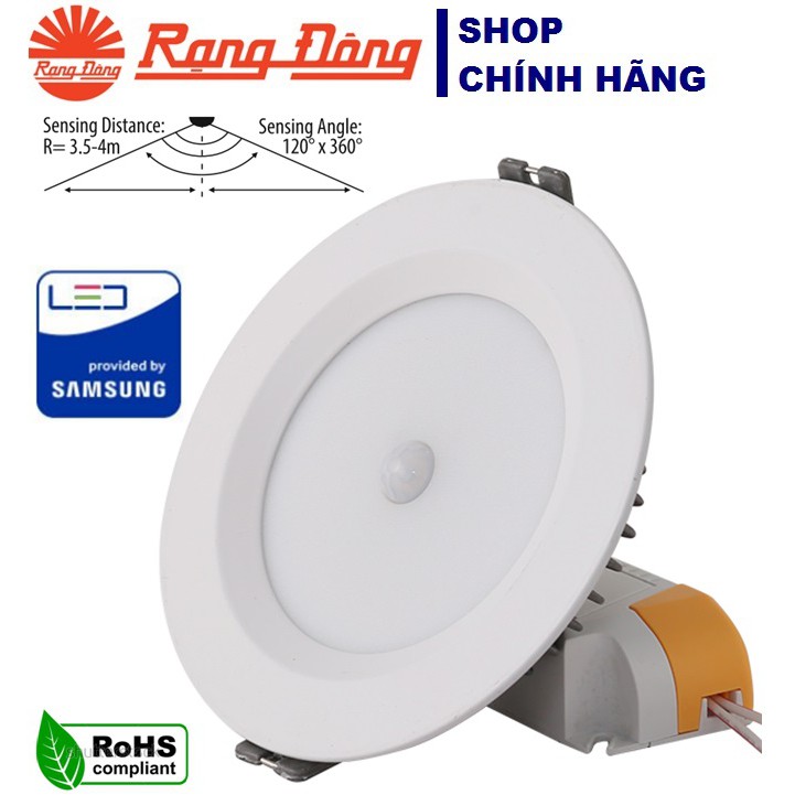 Đèn LED âm trần cảm biến 9W Rạng Đông, khoét lỗ 110mm, vỏ nhôm đúc