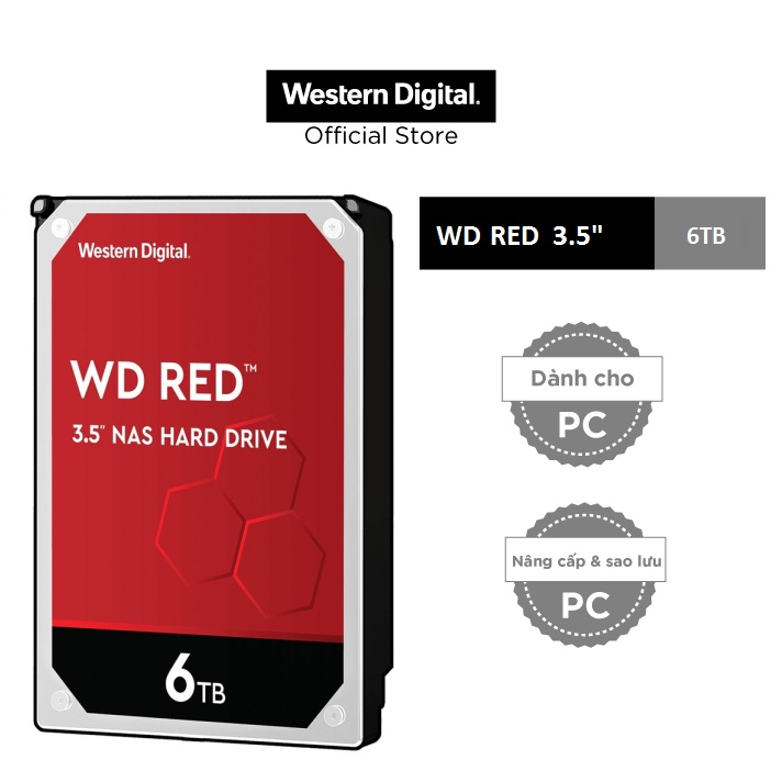 Ổ cứng gắn trong DESKTOP WD Red 6TB, 3.5, SATA 3 - WD60EFAX