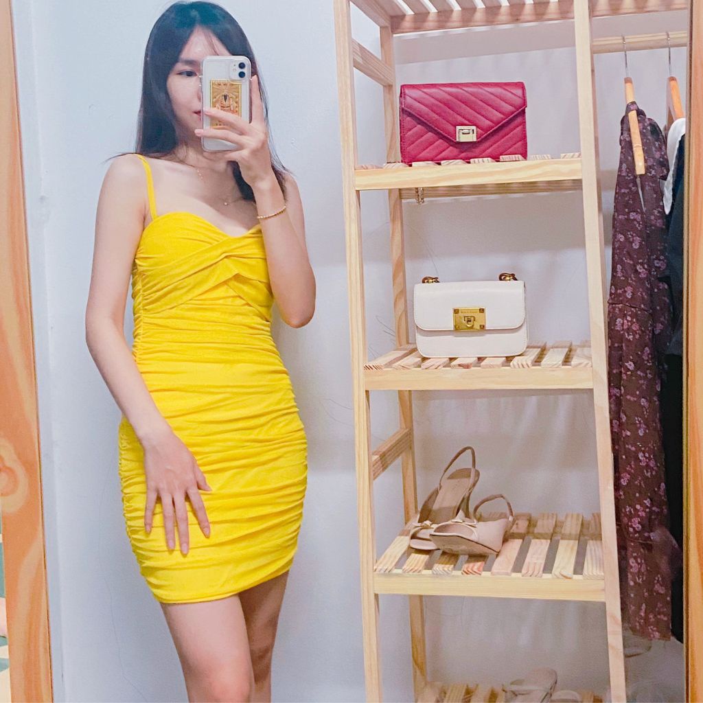 Váy Ôm Body Phối Lưới Có Mút Ngực 3 Màu Vàng Xám Hồng, Đầm Body Sexy 2 Dây