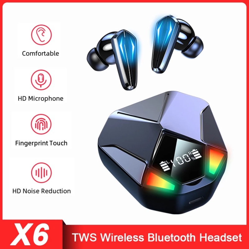 Tai Nghe Bluetooth 5.1 Chơi Game Không Dây X6 40ms Chống Ồn Kèm Mic