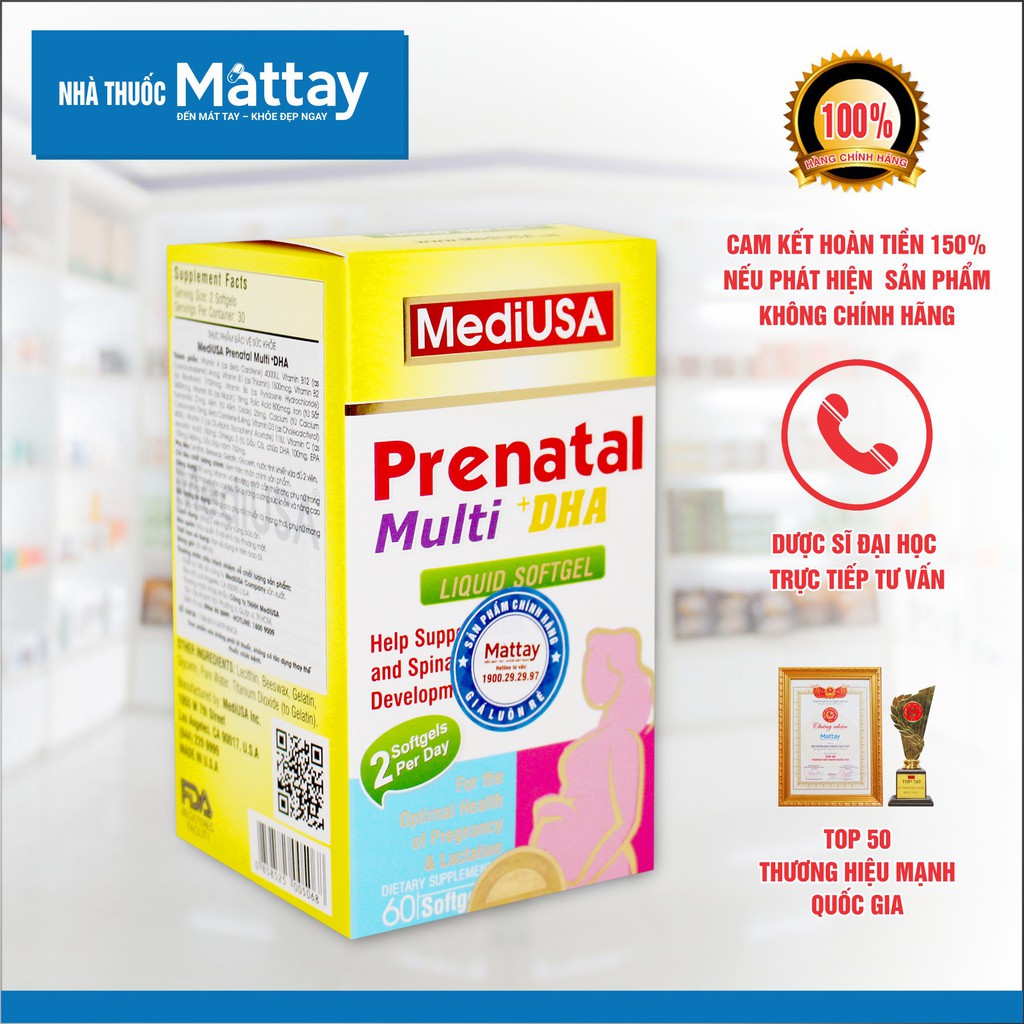 ✅  Prenatal Multi DHA - MediUSA - Chai 60 Viên - Bổ Sung Vitamin Và Khoáng Chất Cần Thiết Cho Phụ Nữ Mang Thai.  [Date x