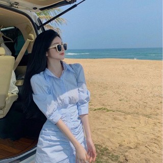 Đầm váy sơ mi kẻ sọc (ảnh video thật)