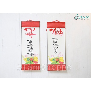 [VIẾT TAY - CAO CẤP] Liễn thư pháp trắng đỏ viết tay chủ đề Tết Xuân D80cm T-LTP-04